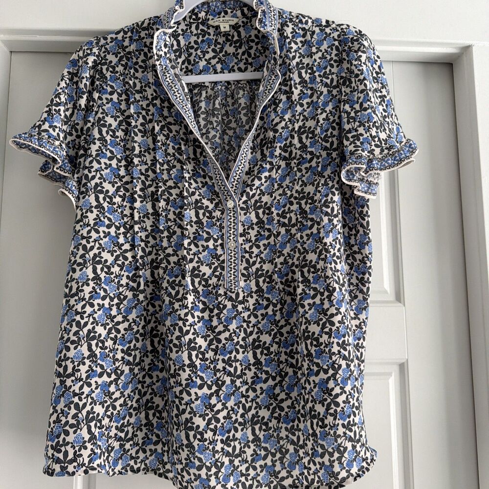 Max Studio Ditsy Floral V-Neck Short Sleeve Blouse - Size M